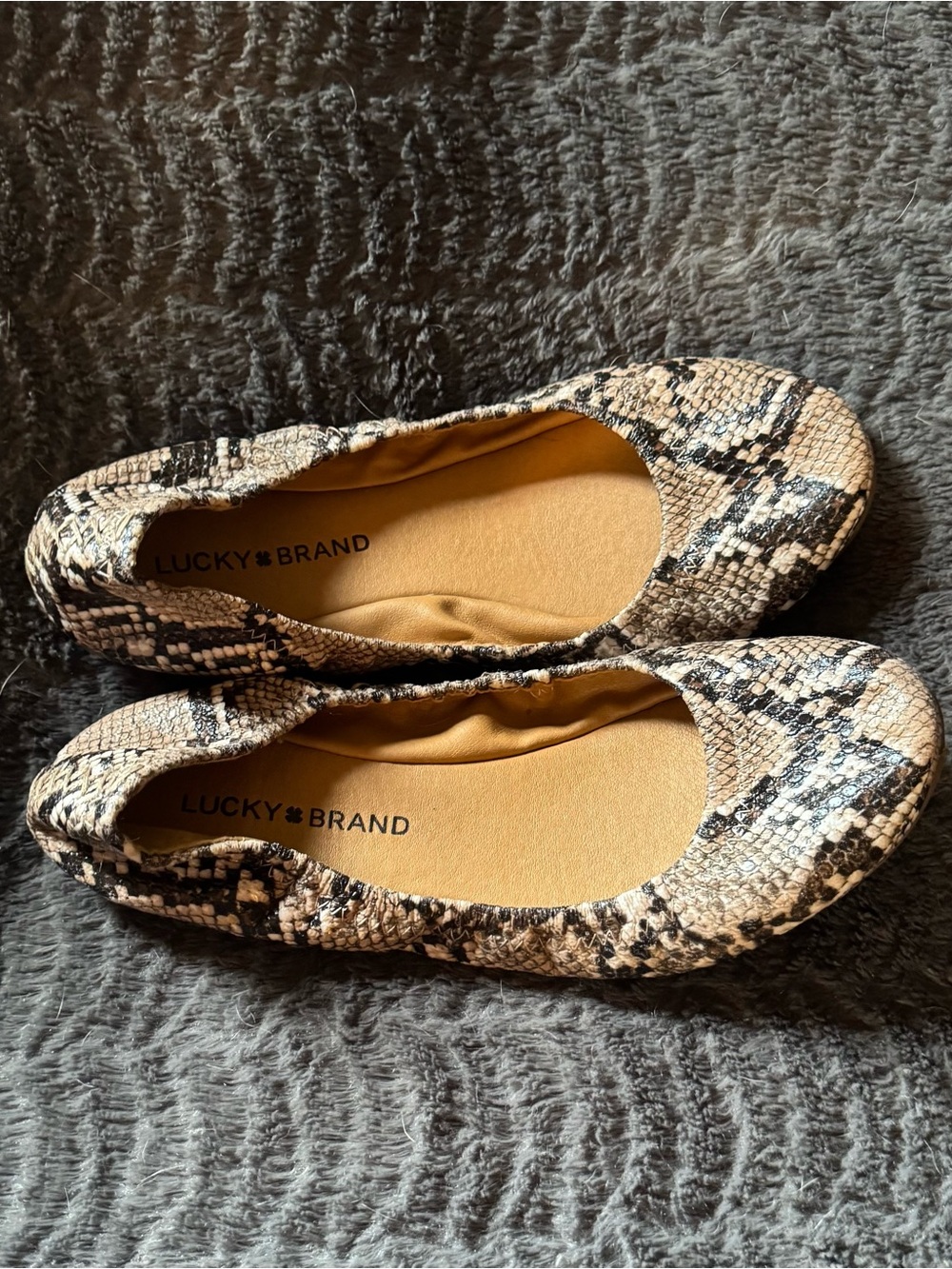 Lucky Brand Snake-Print Ballet Flats in Beige and Black